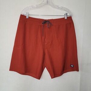 American Fishing Tackle Co Mens Board Shorts Size 34 Orange Cargo Zip Pocket
